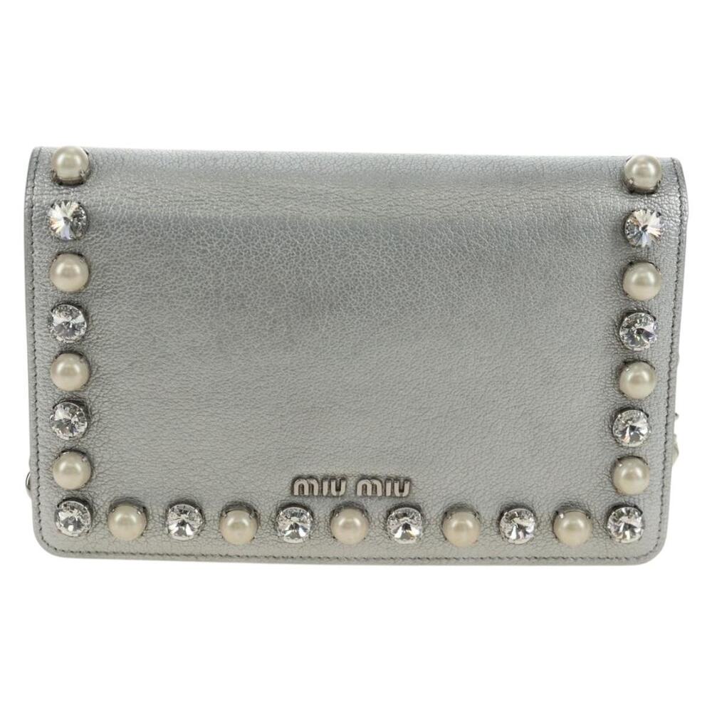 Miu Miu Leather Shoulder Bag Silver